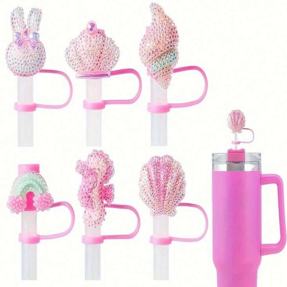 6pcs Bling Straw Toppers Glittering Cup Reusable 10mm/0.4 Inch Straw Tips Cover